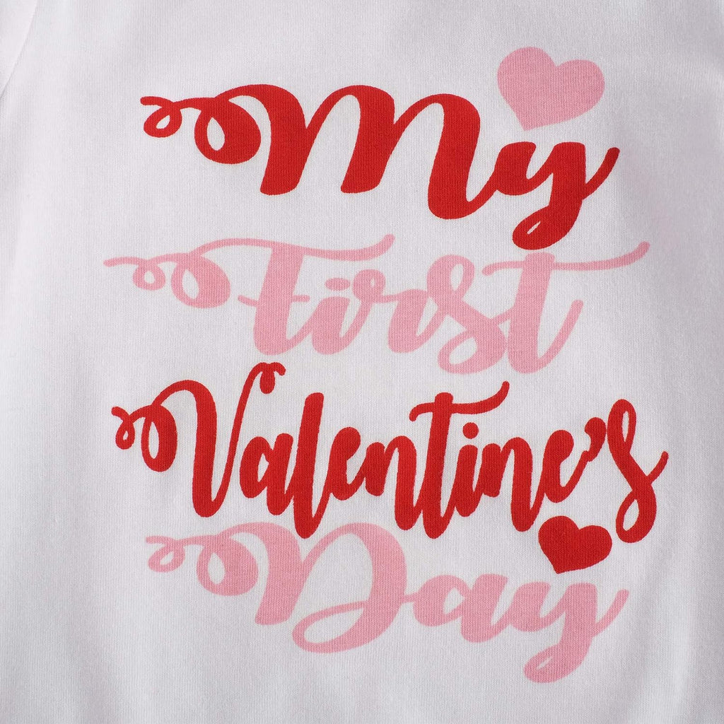 Newborn Baby Girls Valentine'S Day Outfits Ruffle Long Sleeve Romper Love Long Pants Headband 3Pcs Clothes (My First Valentine'S Day, 0-3M)