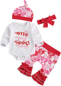 Newborn Baby Girls Valentine'S Day Outfits Ruffle Long Sleeve Romper Love Long Pants Headband 3Pcs Clothes (My First Valentine'S Day, 0-3M)